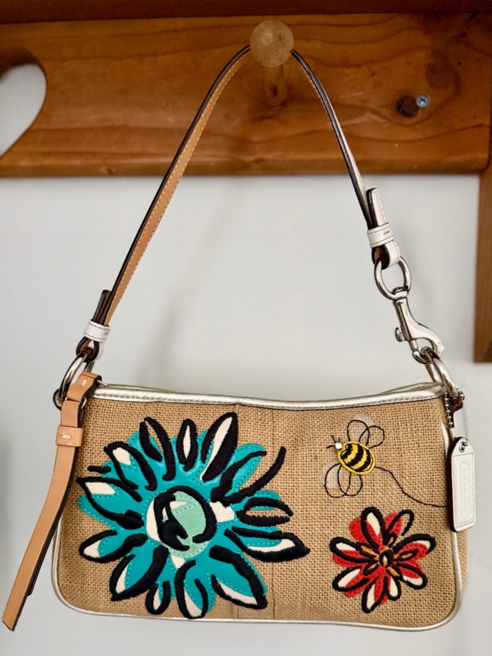 Y2K Coach Woven Flower & Bee Mini Shoulder Bag